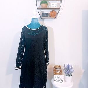 Tacera Lace Dress M: Timeless Black with Sporty Stripes-Perfect for Any Occasion